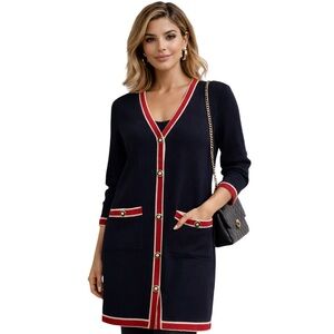 St. John Collection By Marie Gray Black Knit Jacket Red Trim Gold ButtonsSize 12